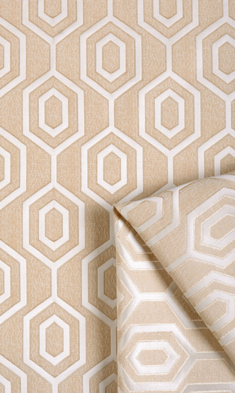 Honeycomb Patterned Home Textile Fabric Material By the Metre (Sand Beige/ White)