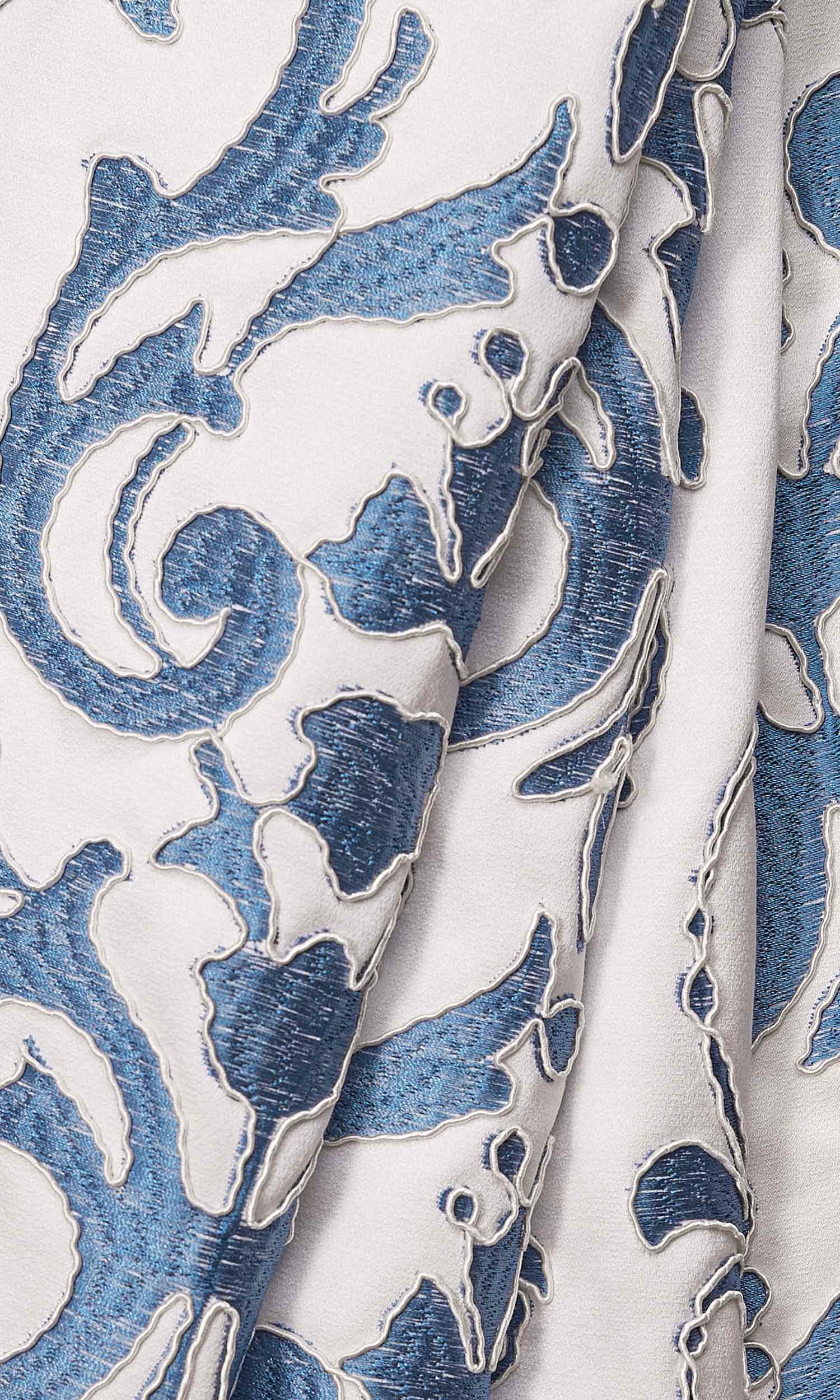 Damask Window Treatments Fabric By the Metre (White/ Blue)