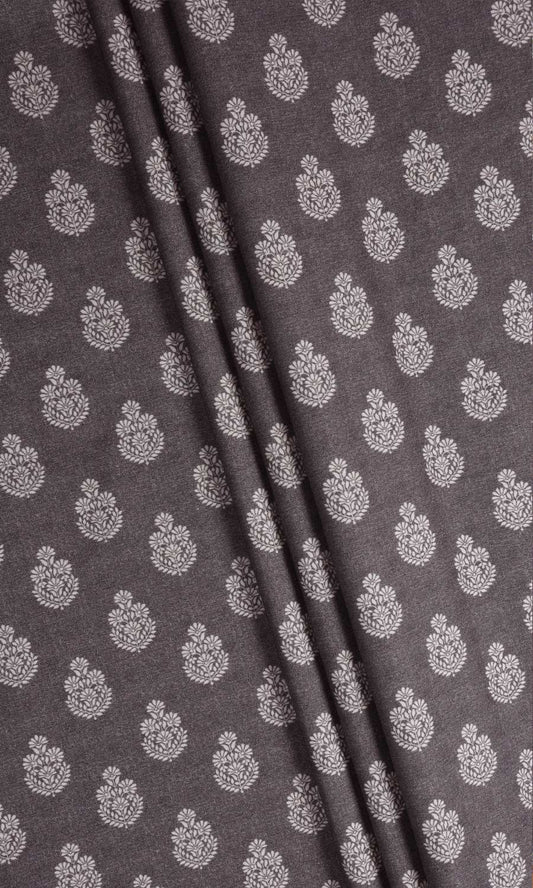 Charcoal grey floral patterned pure cotton curtains