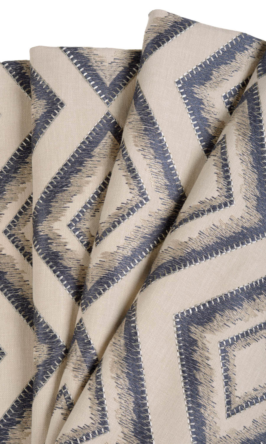 Embroidered Home Textile Fabric Material By the Metre (Oyster Beige/ Navy Blue)
