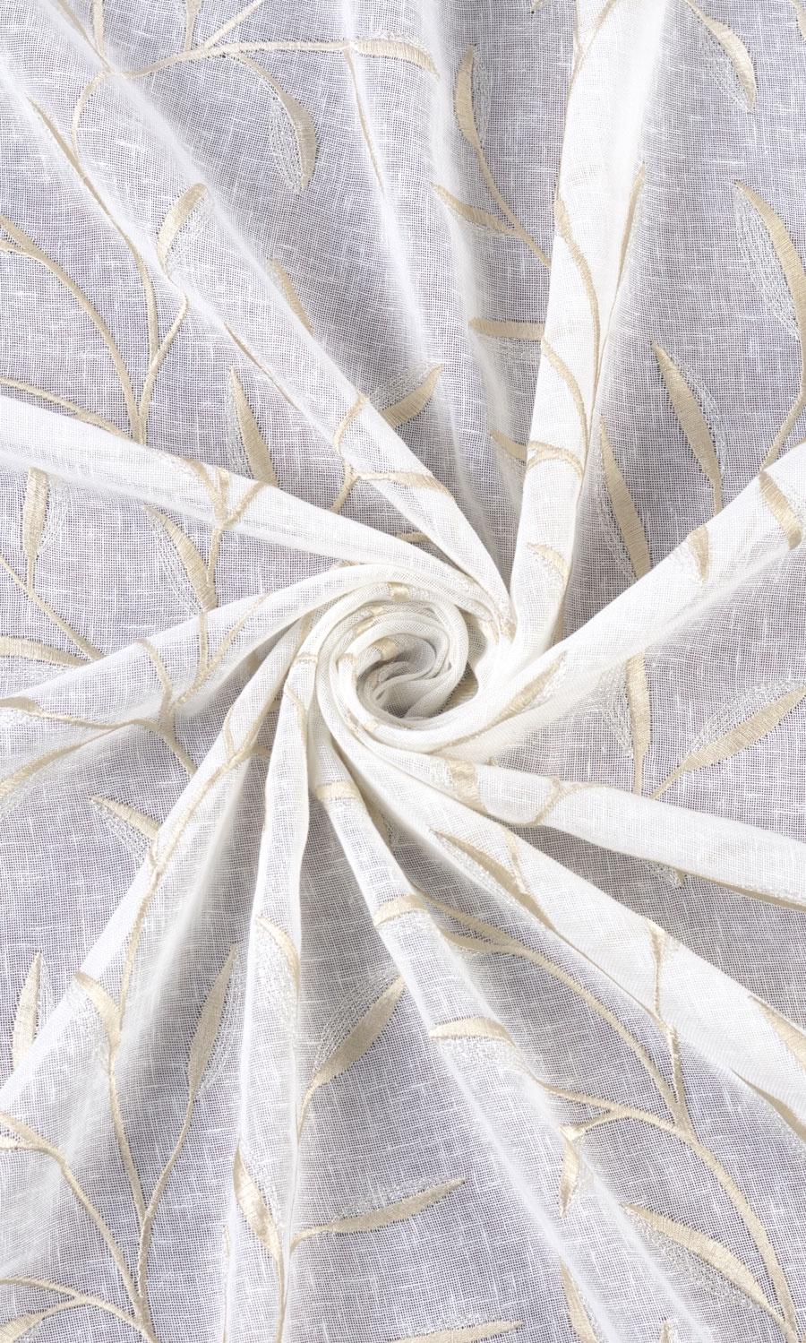 Sheer Floral Embroidered Free Fabric Material Sample (White/ Beige)