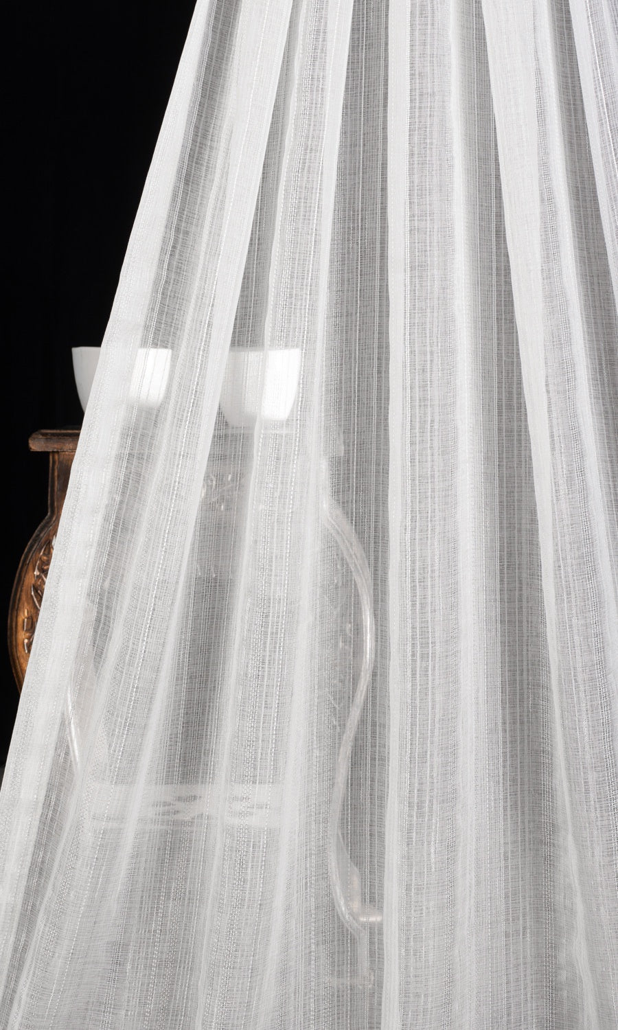 Textured Striped Sheer Home Textile Fabric Material By the Metre (White)