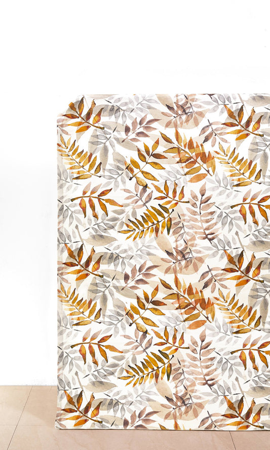 Floral Cotton Drapes (Orange/ Gray/ Brown)