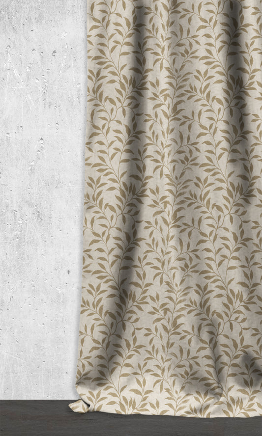 Dimout Floral Curtains (Eggshell White/ Brown)