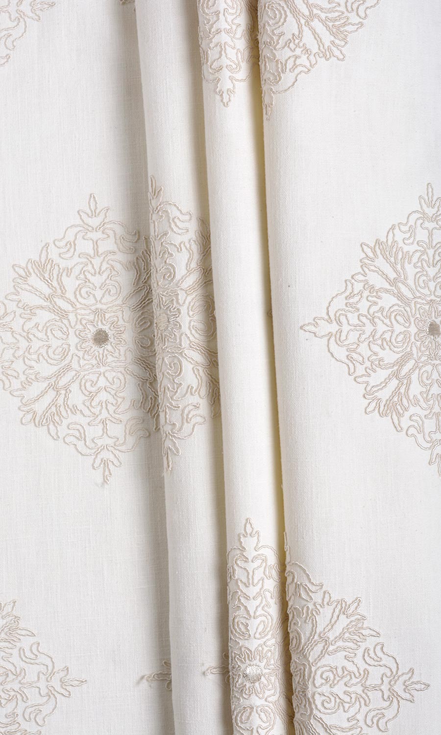 Poly-Linen Embroidered Fabric Material By the Metre (White/ Cream)