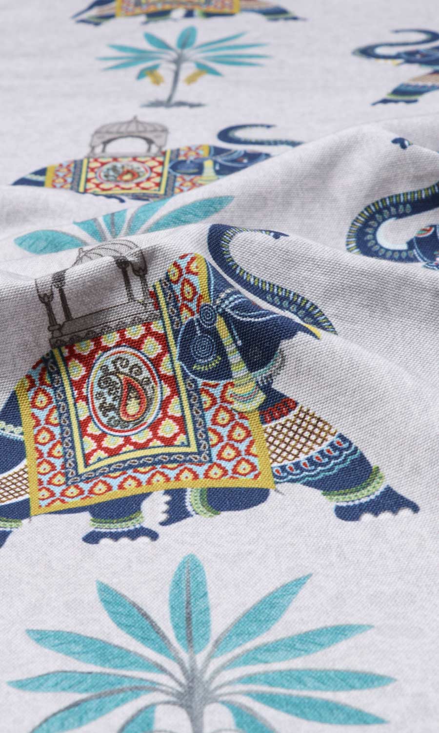 Printed Cotton Window Treatments Fabric By the Metre (Grey/ Blue)