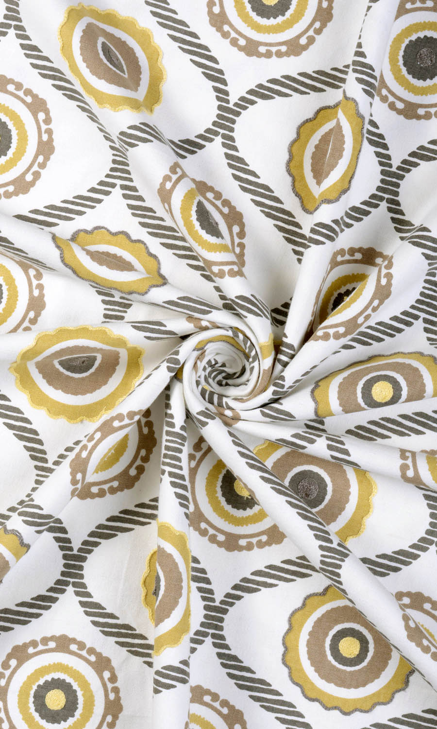 Printed Cotton Fabric Material By the Metre (Ocher Yellow/ Gray/ Brown)