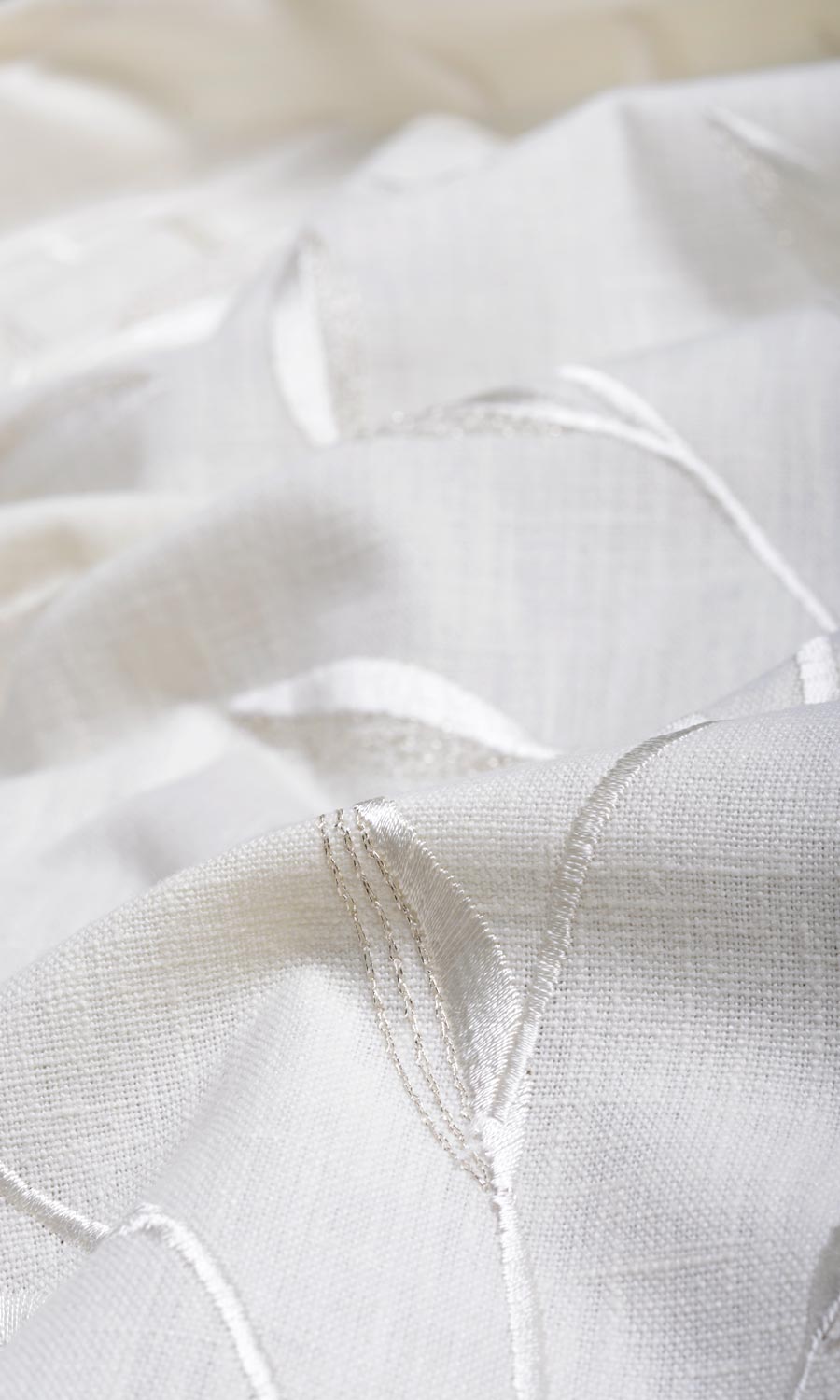 Floral Embroidery Fabric Material By the Metre (White/ Cream)