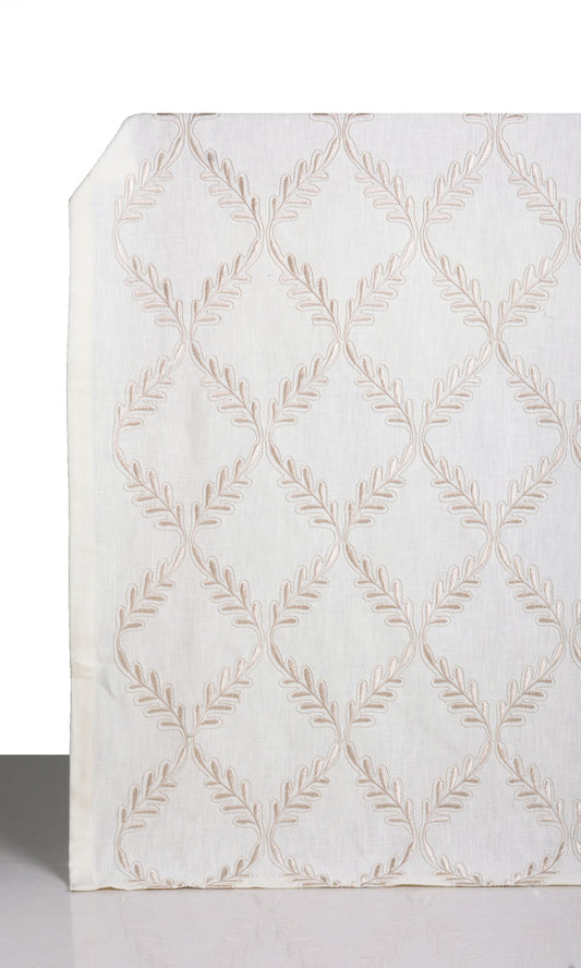 Poly-Linen Embroidered Home Décor Fabric By the Metre (White/ Cream)