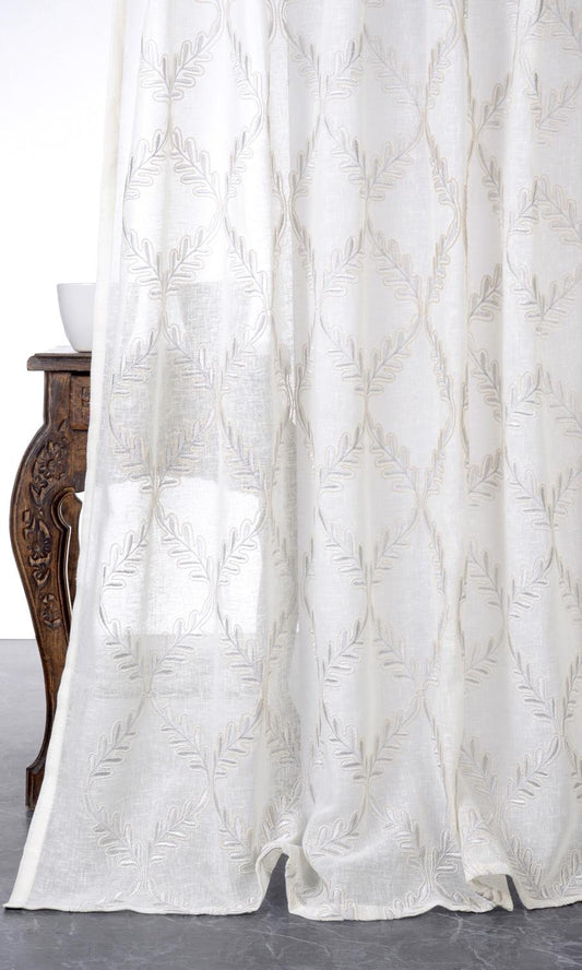 Leaf patterned white sheer curtains | Shop online at discounted prices