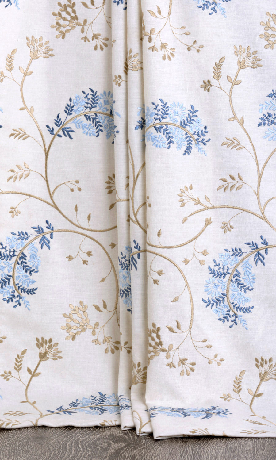 Floral Embroidery Home Décor Fabric By the Metre (Brown/ Blue/ White)