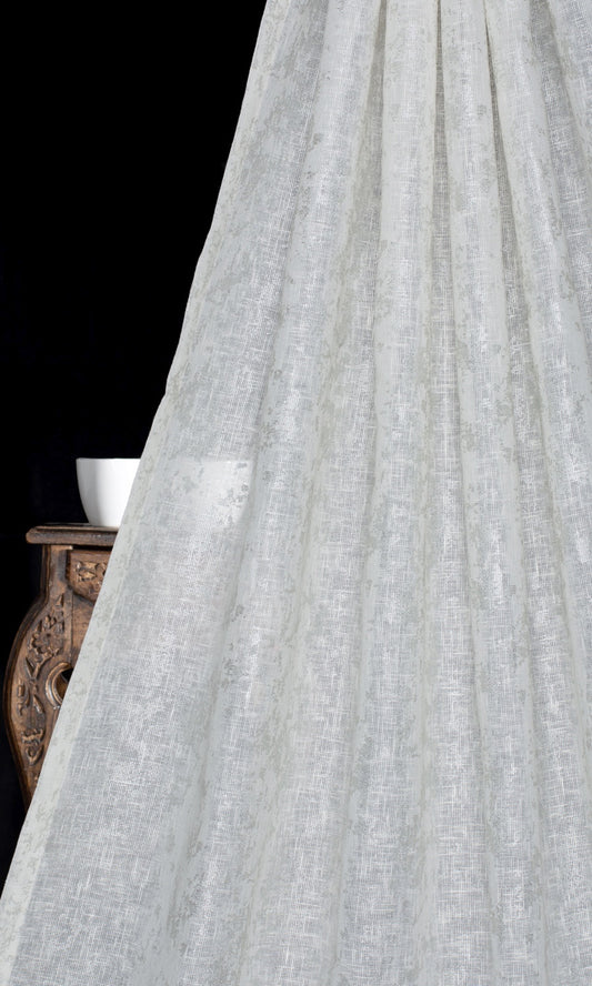 Metallic Accented Home Décor Fabric Sample (White/ Silver)