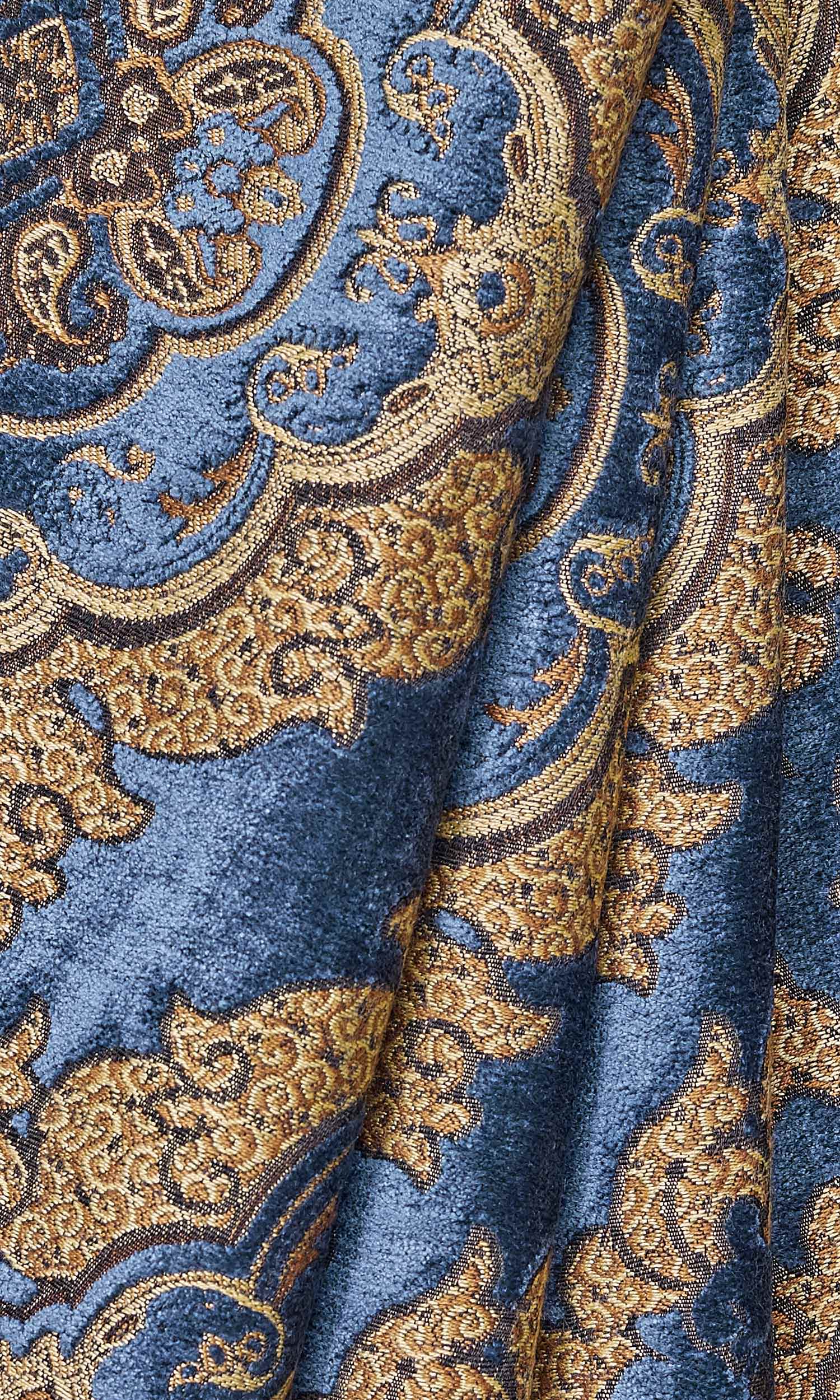 Damask Velvet Window Treatments Fabric By the Metre (Beige/ Brown/ Blue)
