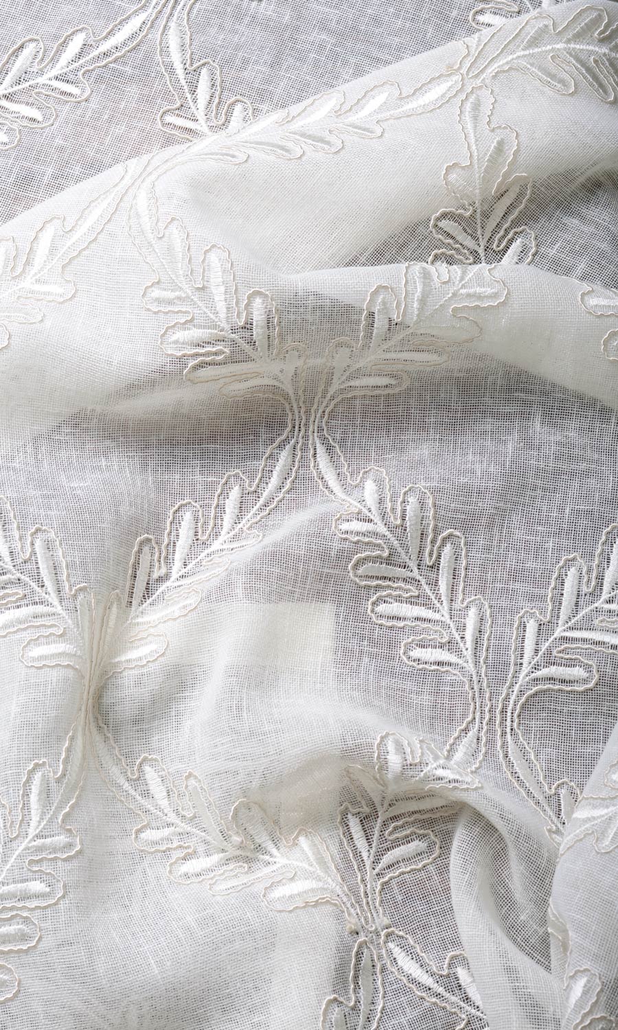 Sheer Floral Embroidery Home Textile Fabric Material By the Metre (White/ Cream)