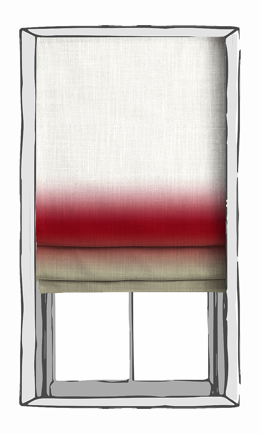 3-Tone Ombre Window Treatments Fabric By the Metre (Red/ Stone Grey)