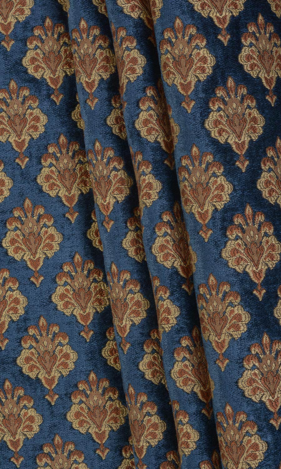 Velvet Fabric Material By the Metre (Navy Blue and Gold)