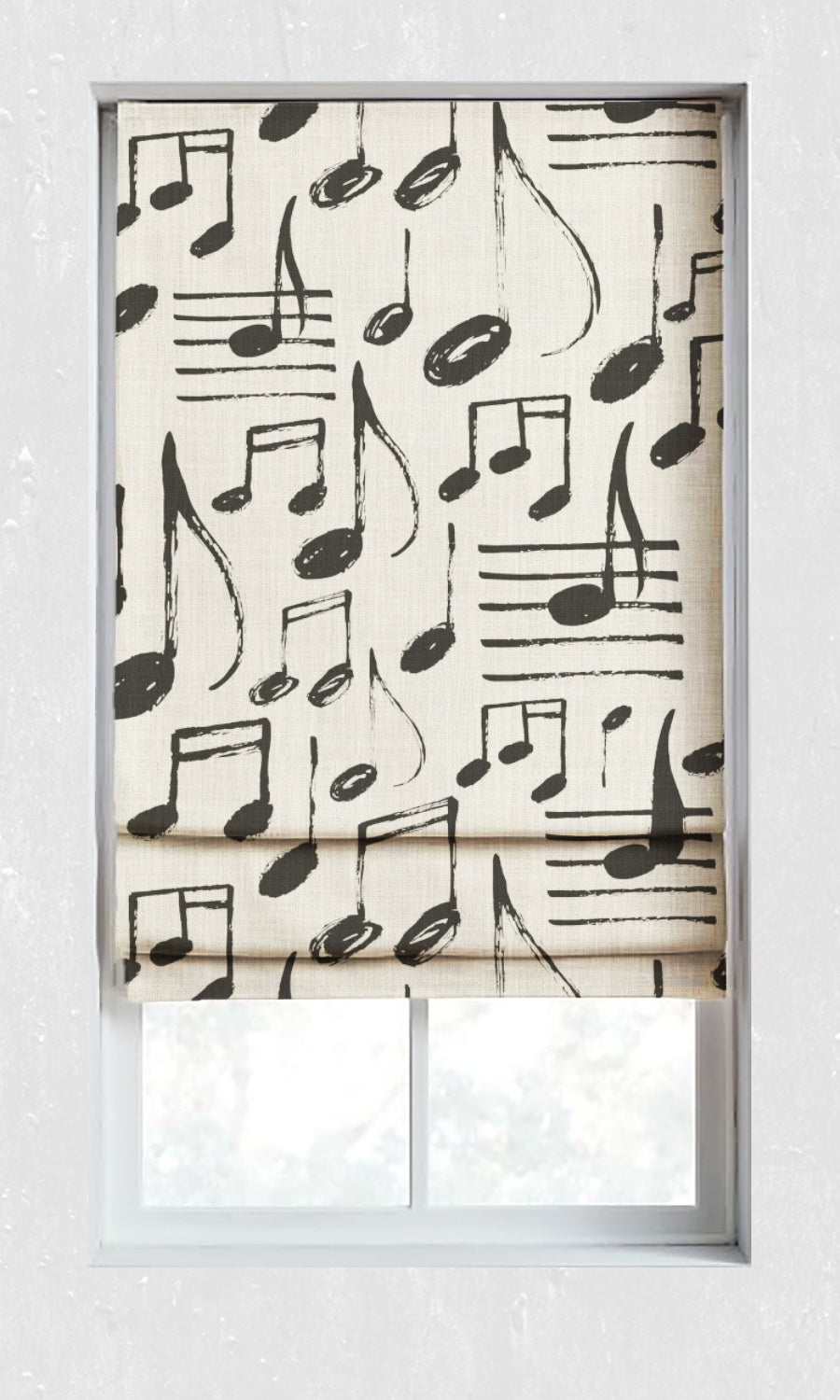 Music Themed Print Window Treatments Fabric Sample (Black/ Milky White)
