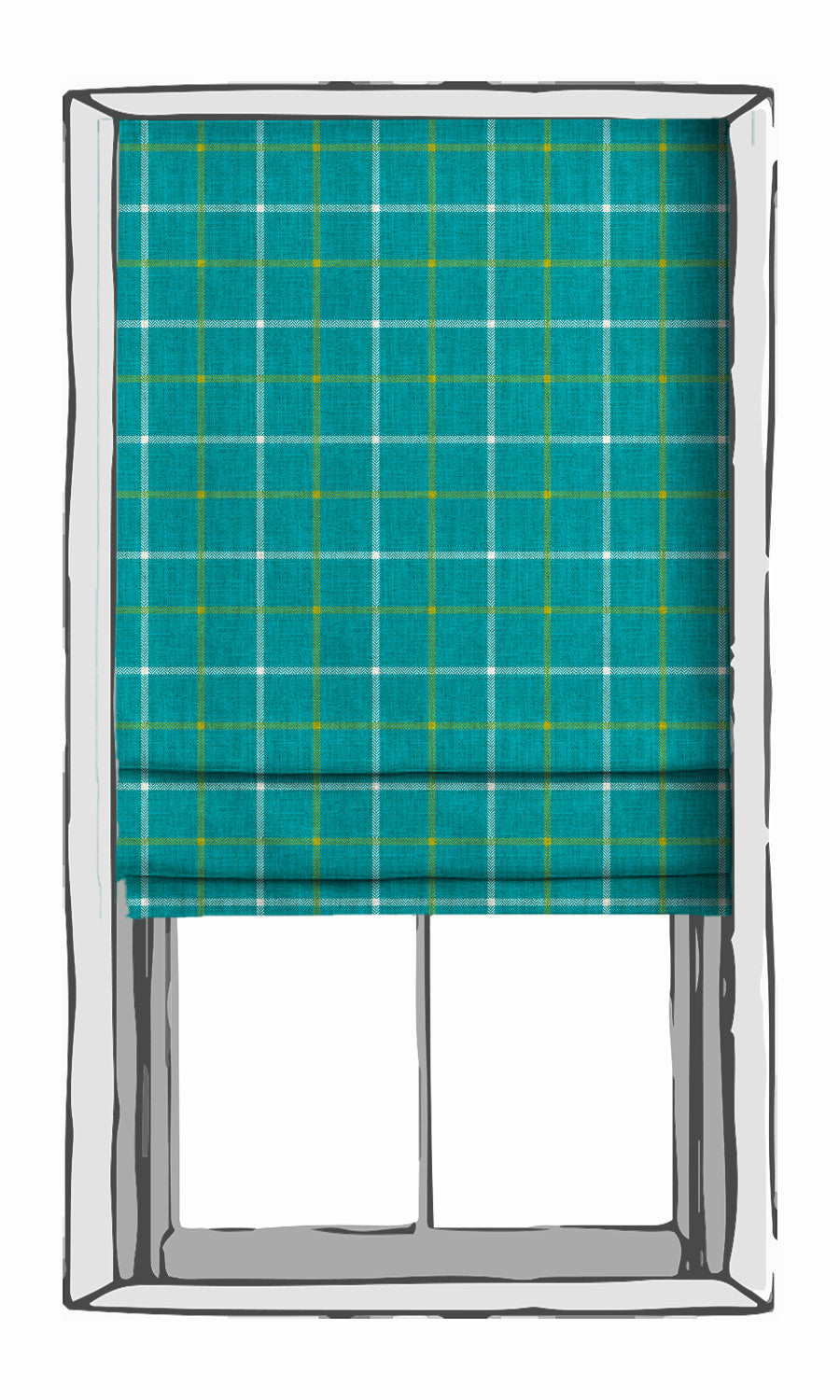 Modern Check Print Window Treatments Fabric By the Metre (Turquoise Blue)