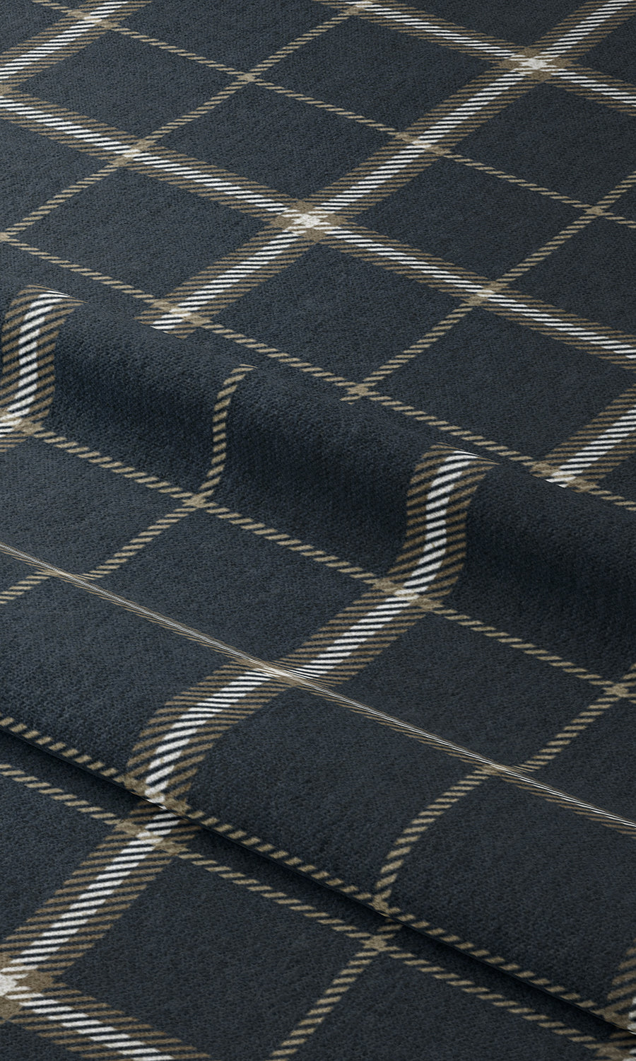 Checkered Window Treatments Fabric By the Metre (Navy Blue/ Brown)