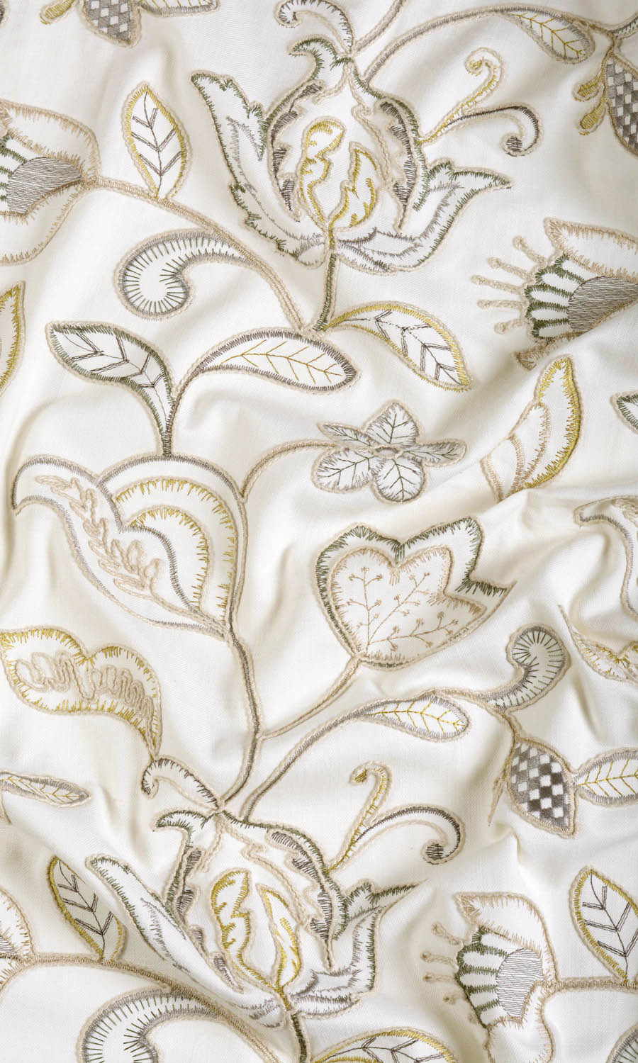 Embroidered Fabric By the Metre for Curtains & Drapes (Beige/ Gray/ Green/ White)