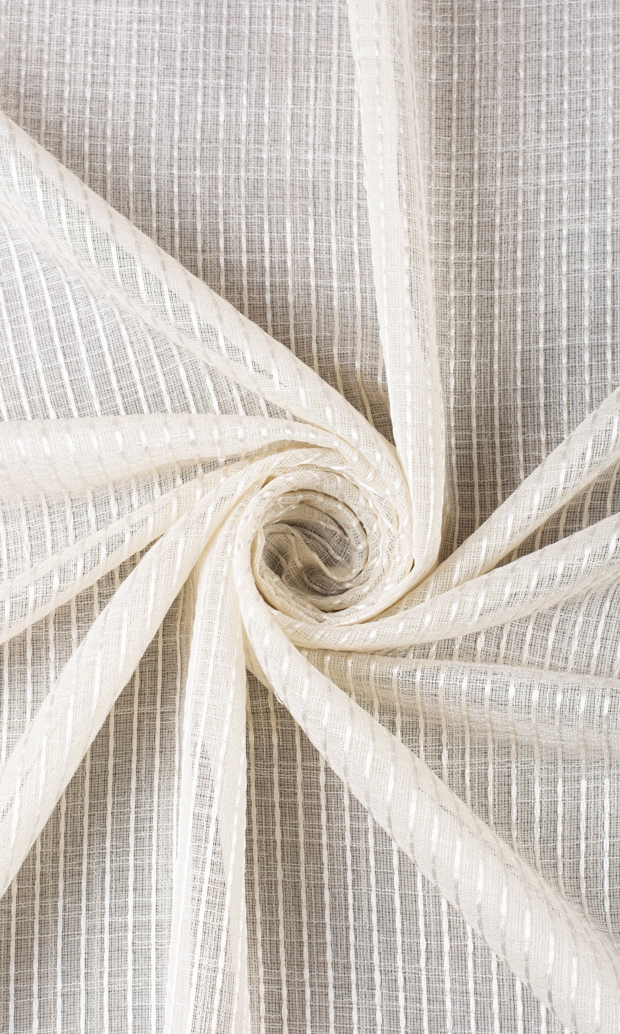 Embroidered Striped Sheer Fabric Material By the Metre (Creamy Beige)