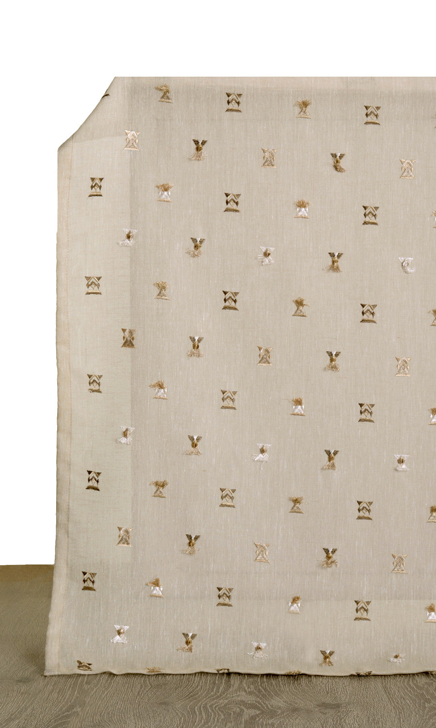 Embroidered Semi-Sheer Window Treatments Fabric By the Metre (Beige/ Brown)