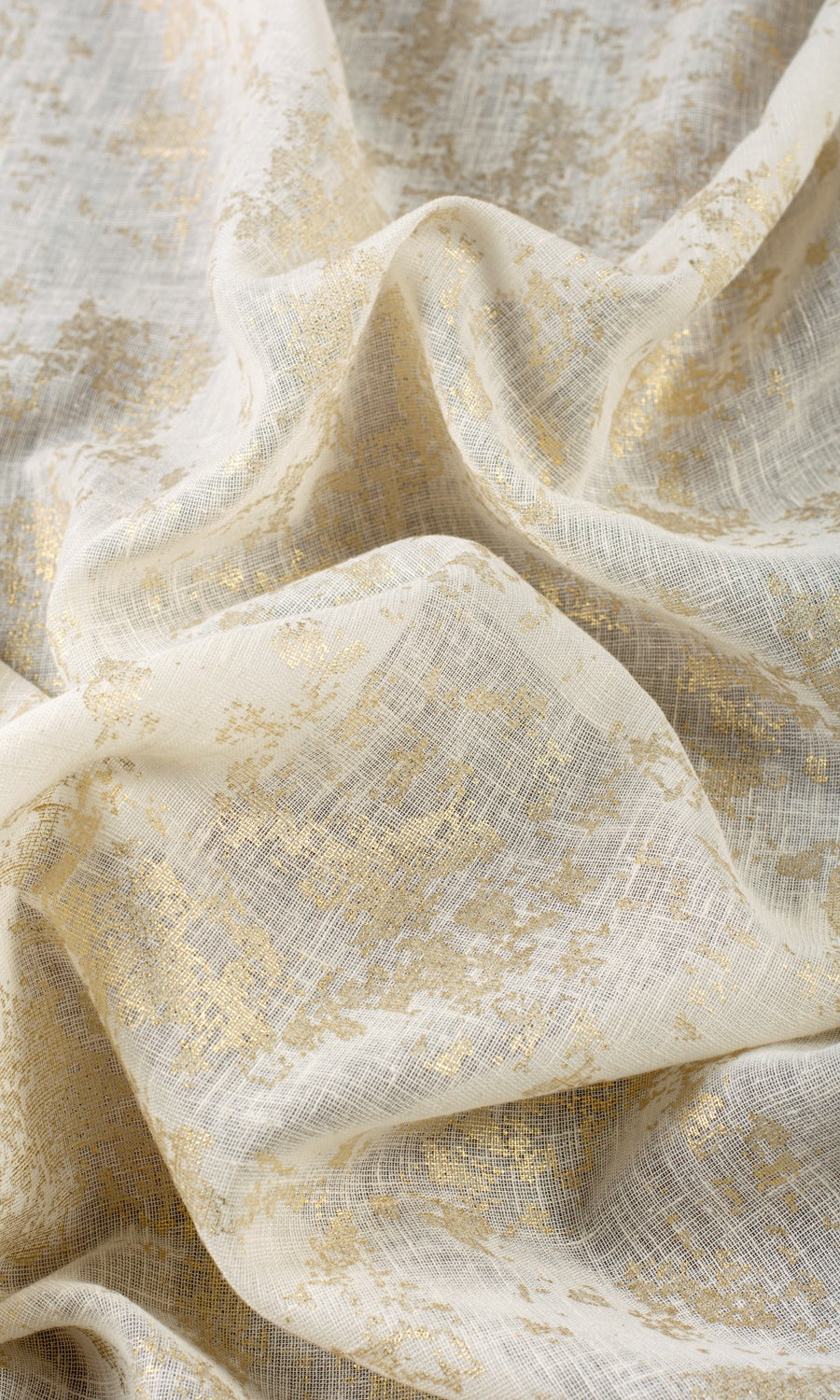 Metallic Print Semi-Sheer Fabric Sample for Curtains & Drapes (White/ Golden)