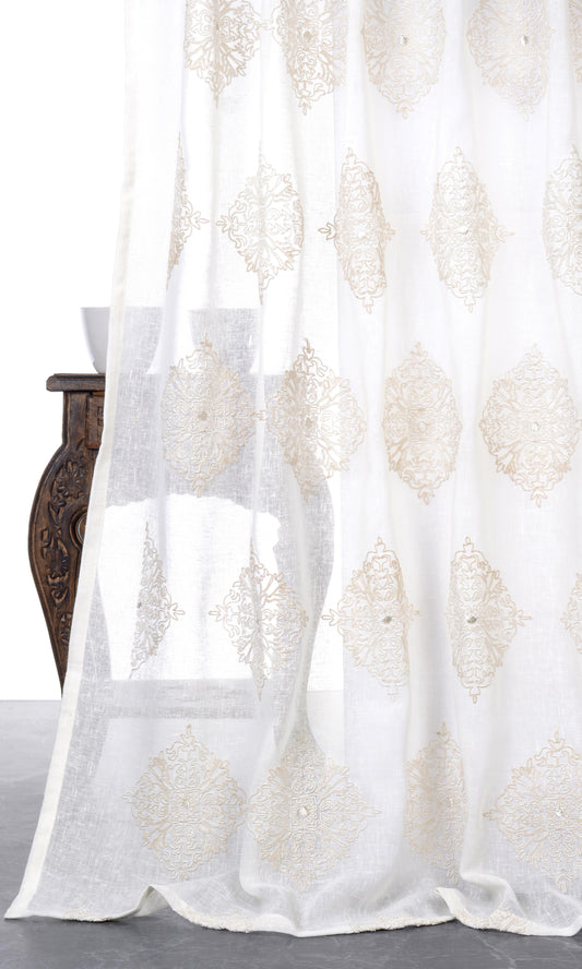 White floral damask embroidered curtains from The White Window
