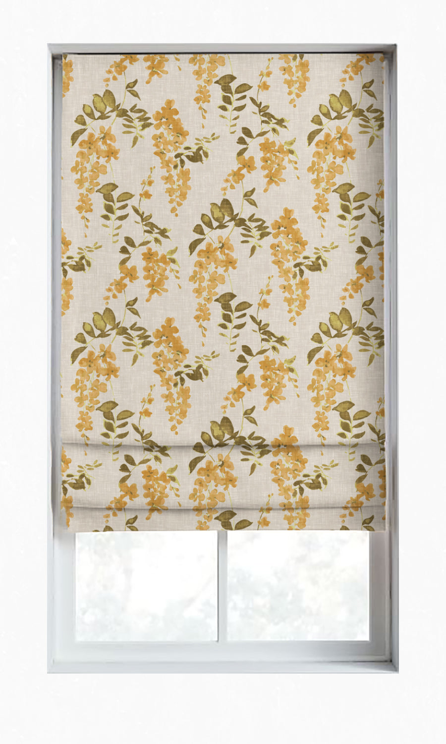 Dimout Floral Window Treatments Fabric By the Metre (Honey Yellow/ Grey)