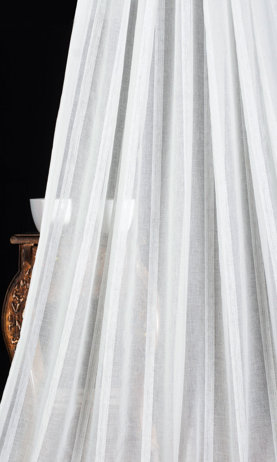 Striped Sheer Home Textile Fabric Material Sample (White)