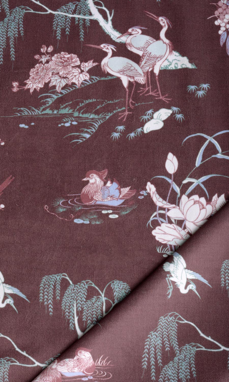 Chinoiserie Toile Velvet Home Textile Fabric Material Sample (Burgundy Red)