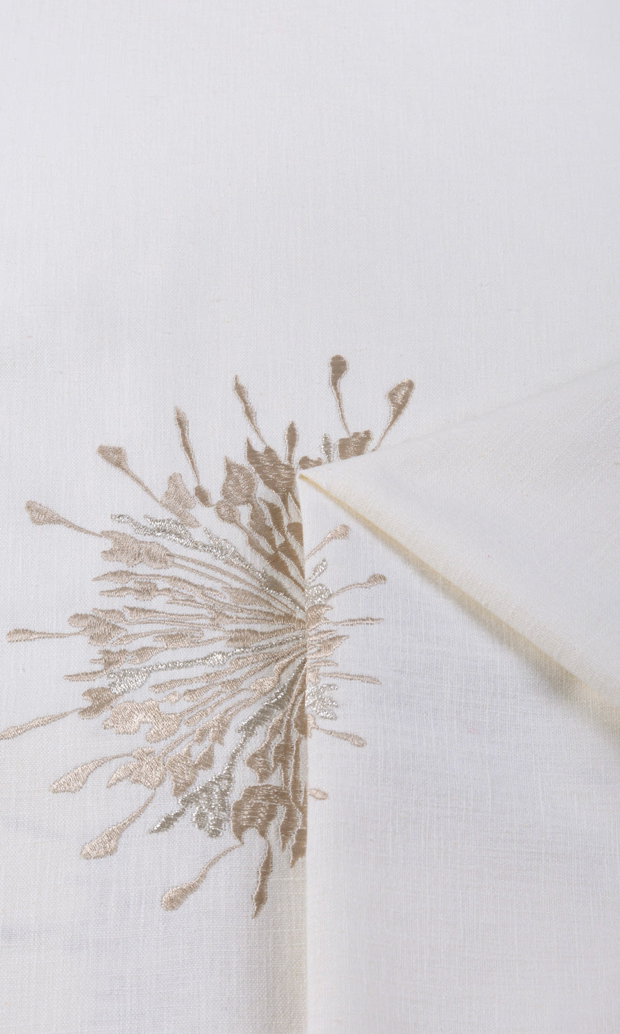 Sunburst Embroidered Window Treatments Fabric Sample (White & Pale Beige)