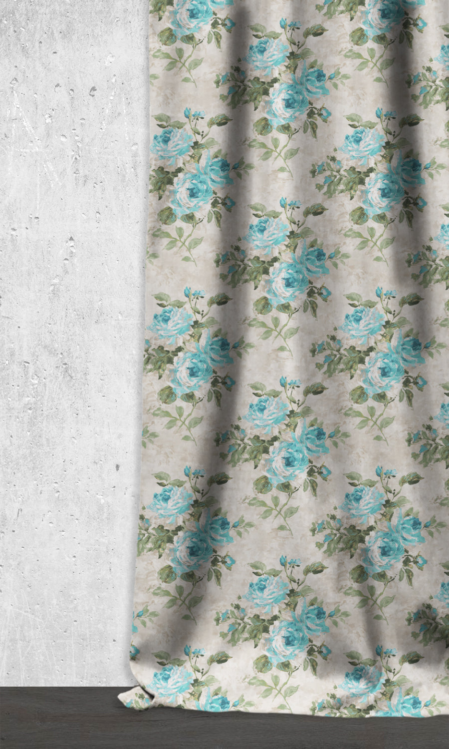 Floral Dimout Home Décor Fabric By the Metre (Blue/ White/ Green)