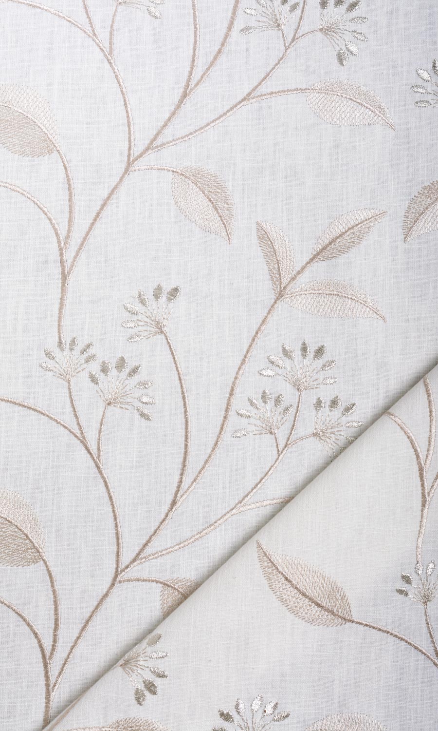 Floral Embroidery Fabric Material By the Metre (White/ Cream)