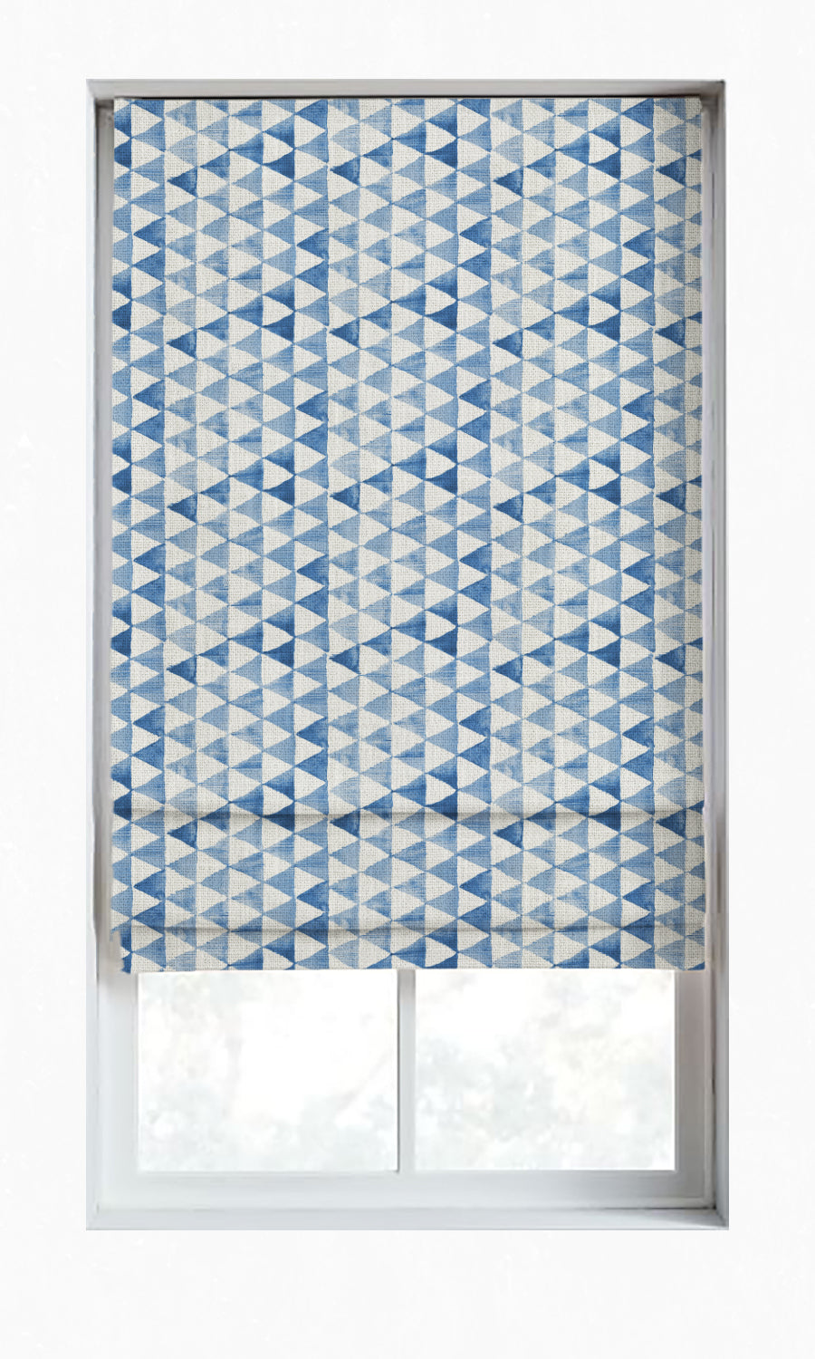 Triagonal Print Window Treatments Fabric Sample (Eggshell White/ Blue)