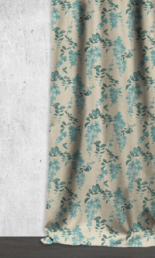 Floral Dimout Drapery (Blue/ Grey)