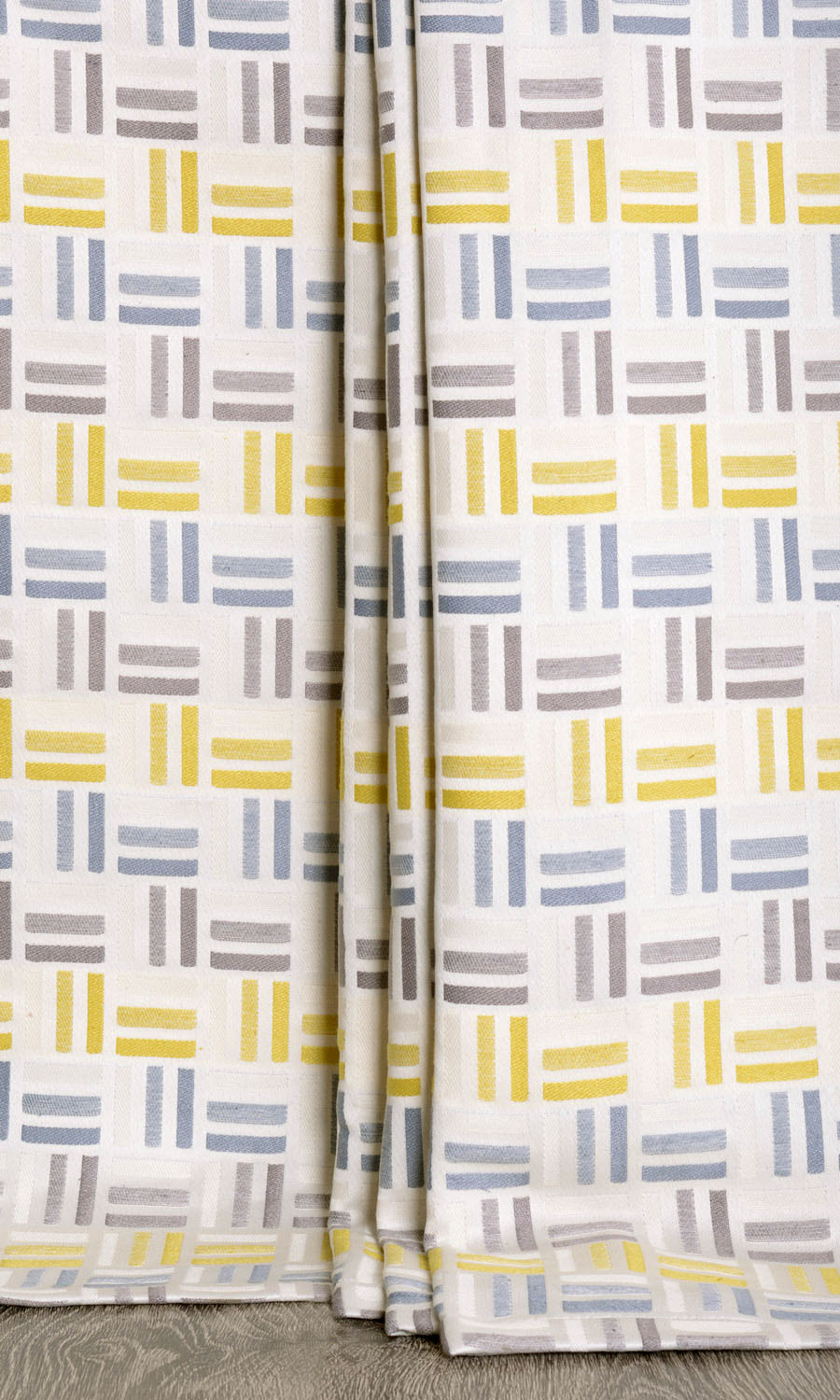 Geometric Window Treatments Fabric By the Metre (Yellow/ Steel Blue/ Grey)