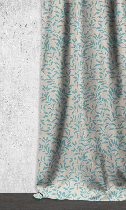 Floral Dimout Home Décor Fabric By the Metre (Blue/ Ivory)