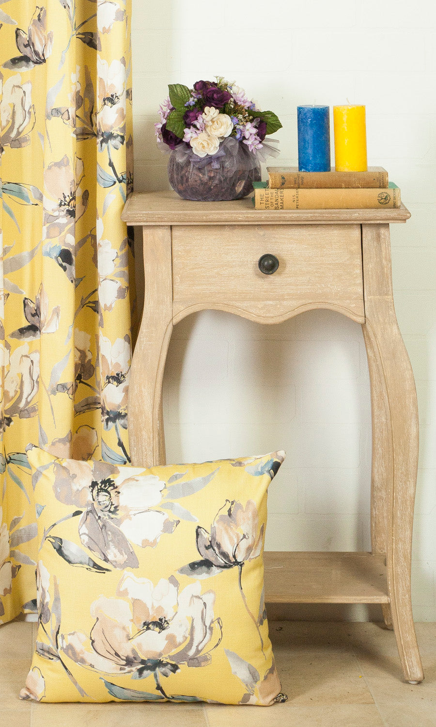 Floral Cotton Fabric Material By the Metre (Yellow)