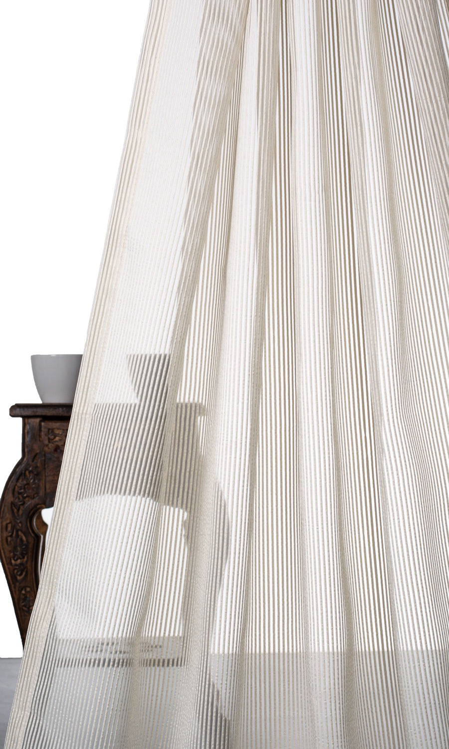 Striped Sheer Home Textile Fabric Material Sample (Pale Beige/ Ivory)