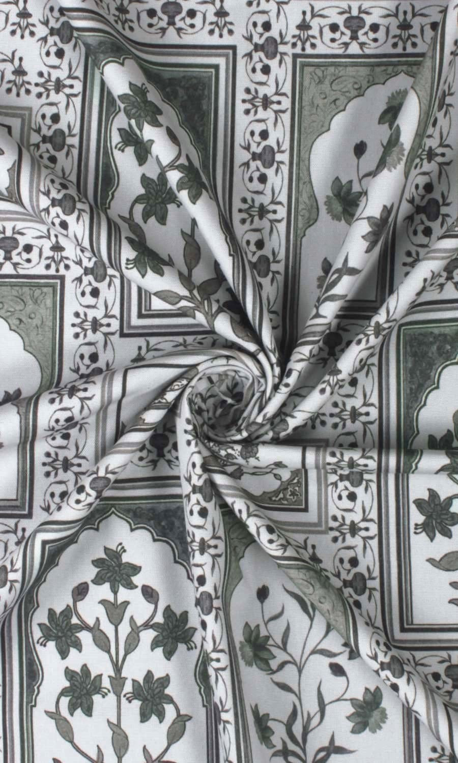 Floral Cotton Home Textile Fabric Material Sample (White/ Grey)