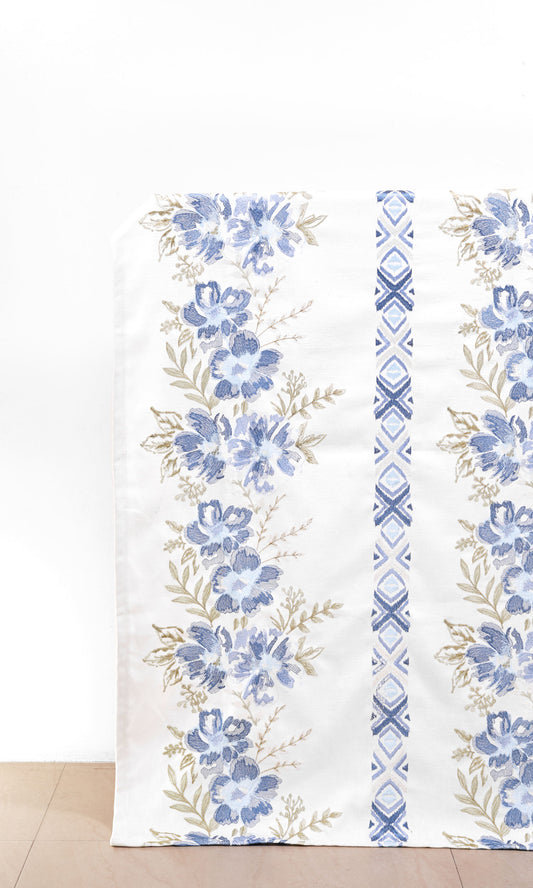Floral Poly-Cotton Drapery (Blue/ Beige/ White)