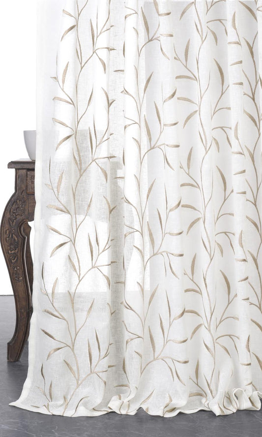 Leaf patterned/ embroidered sheer curtains from The White Window