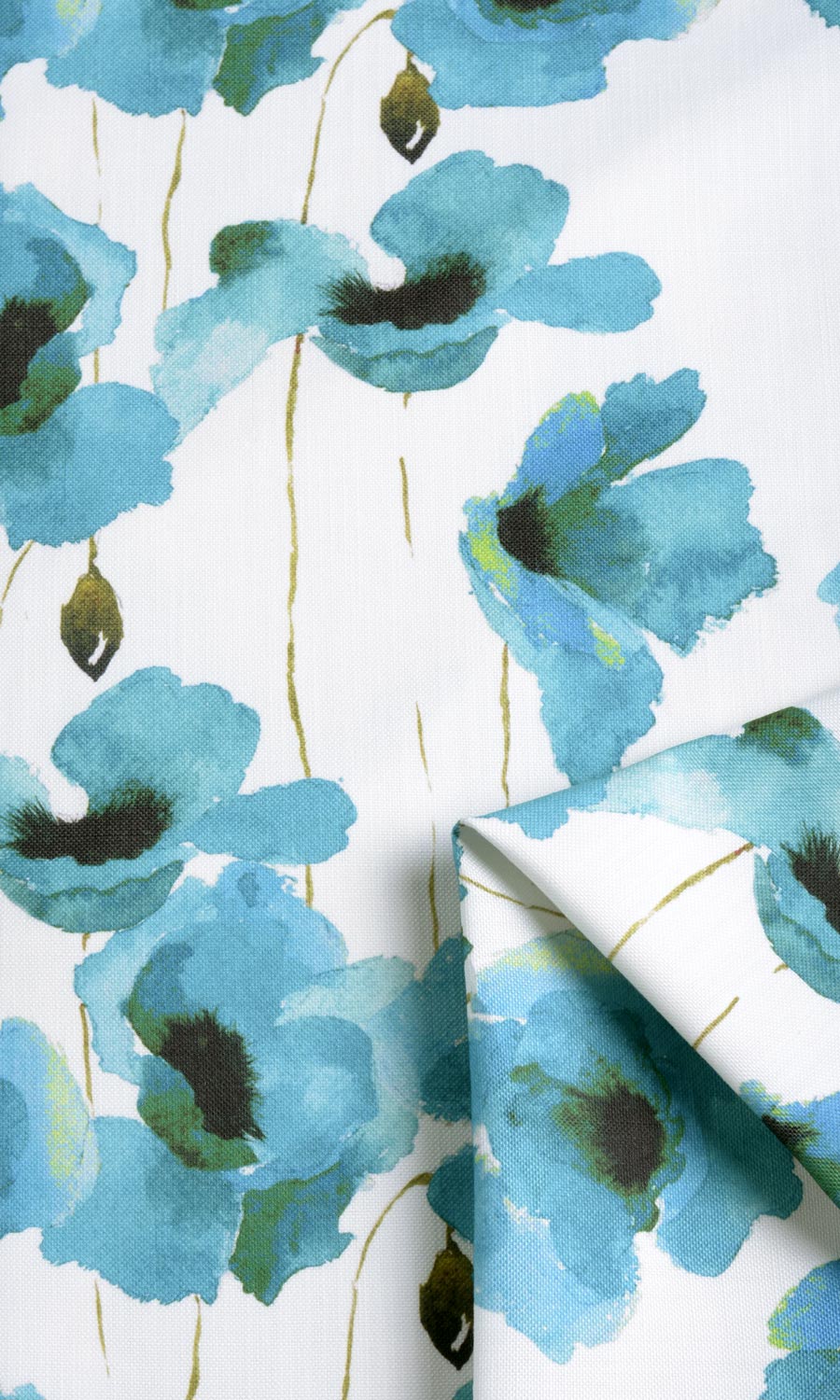 Water Lilies Floral Home Textile Fabric Material By the Metre (Blue)