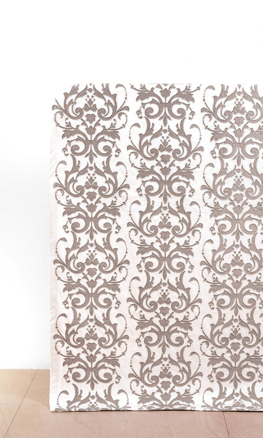 Damask Home Décor Fabric By the Metre (White/ Grey)