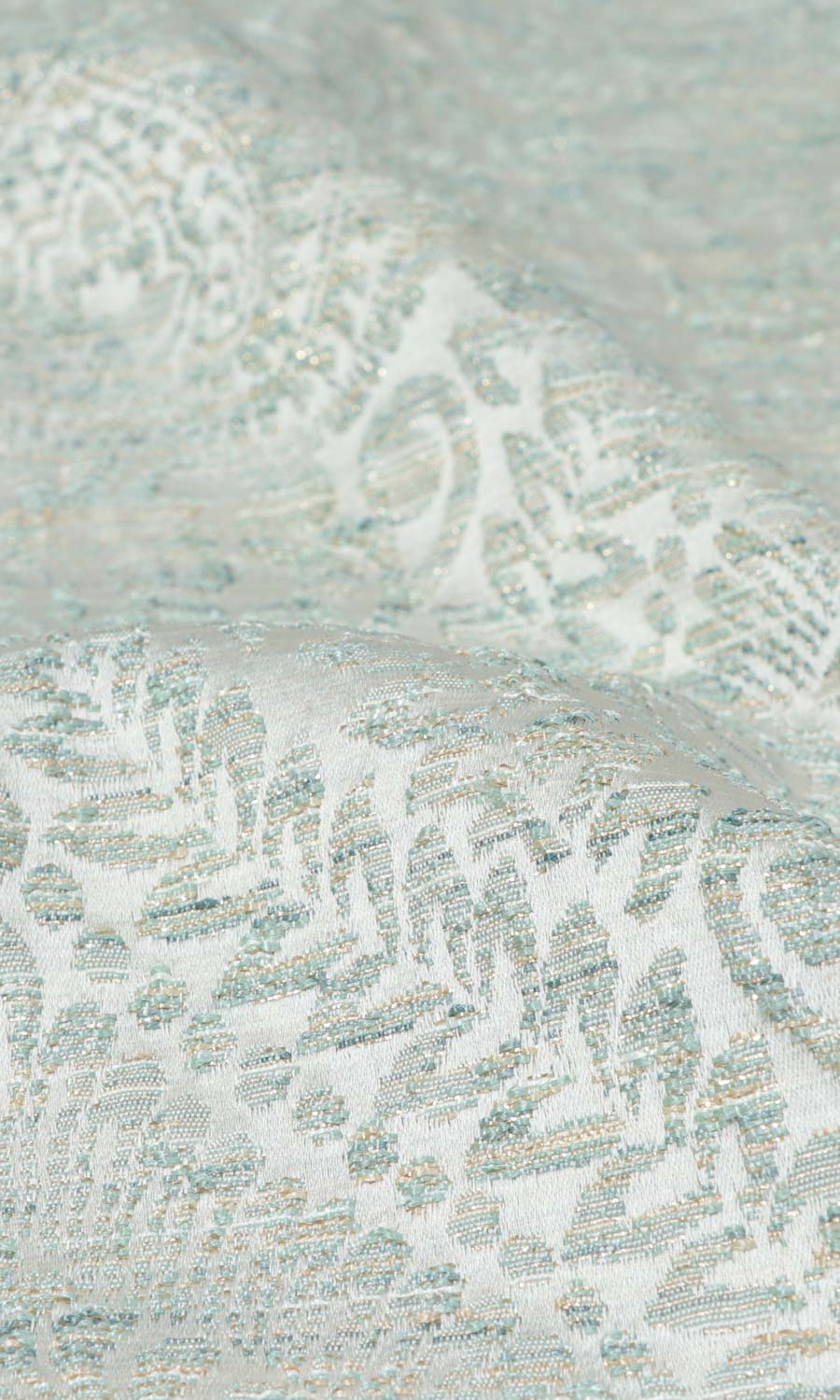 Textured Floral Home Textile Fabric Material By the Metre (Pale Grey/ Mint)