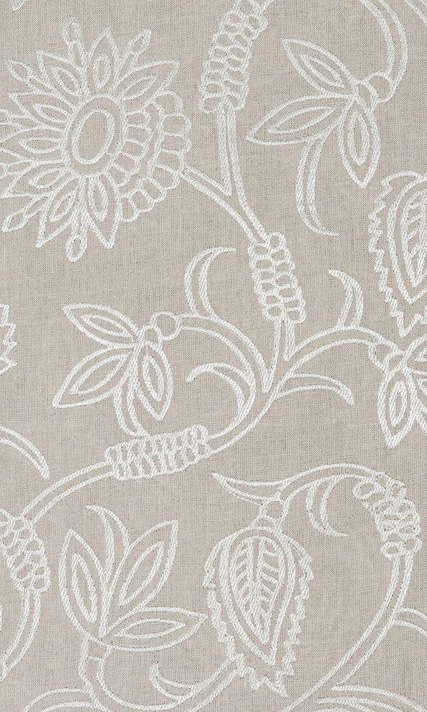 Floral Embroidered Linen Window Treatments Fabric Sample (Brown)