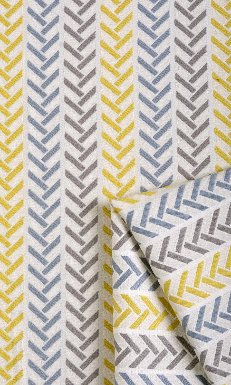 Herringbone Home Textile Fabric Material By the Metre (Yellow/ Steel Blue/ Grey)