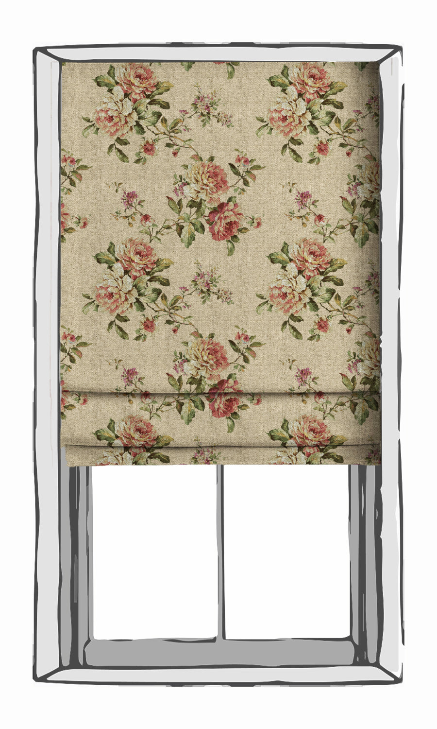 Floral Window Treatments Fabric Sample (Ochre/ Green/ Red)
