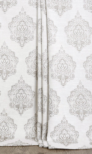 Damask Poly-Cotton Home Décor Fabric By the Metre (Off White/ Gray)